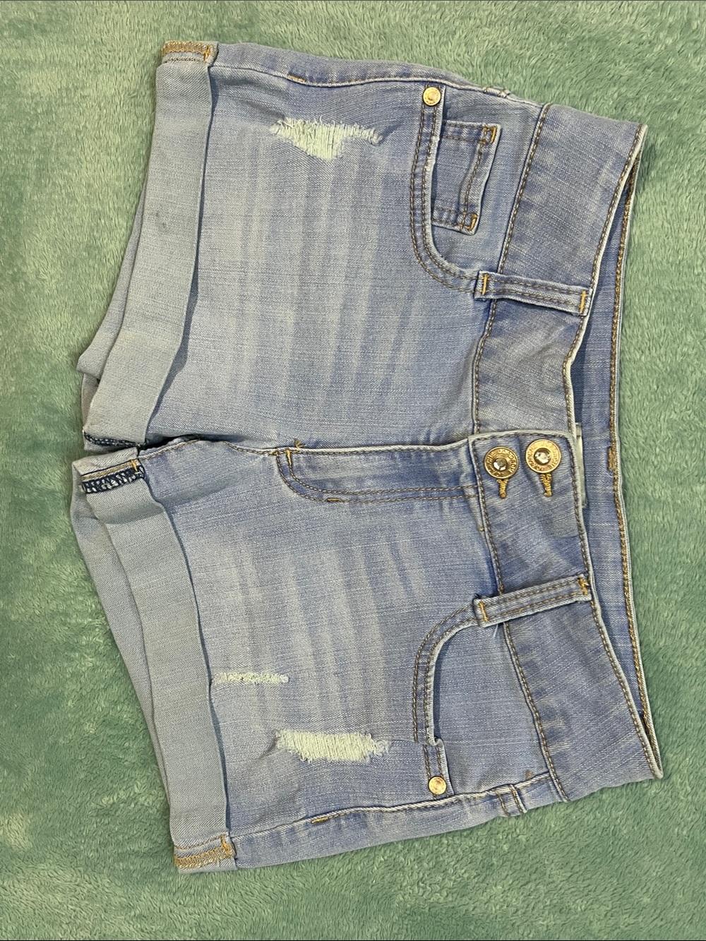 Jordache Light Blue Distressed Roll-Hem Denim Shorts